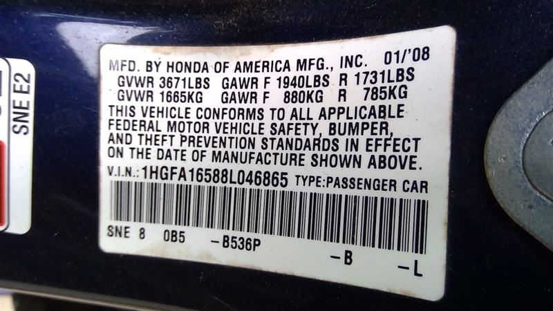 Engine ECM Electronic Control Module Gasoline 1.8L SOHC Fits 06-08 CIVIC 703531