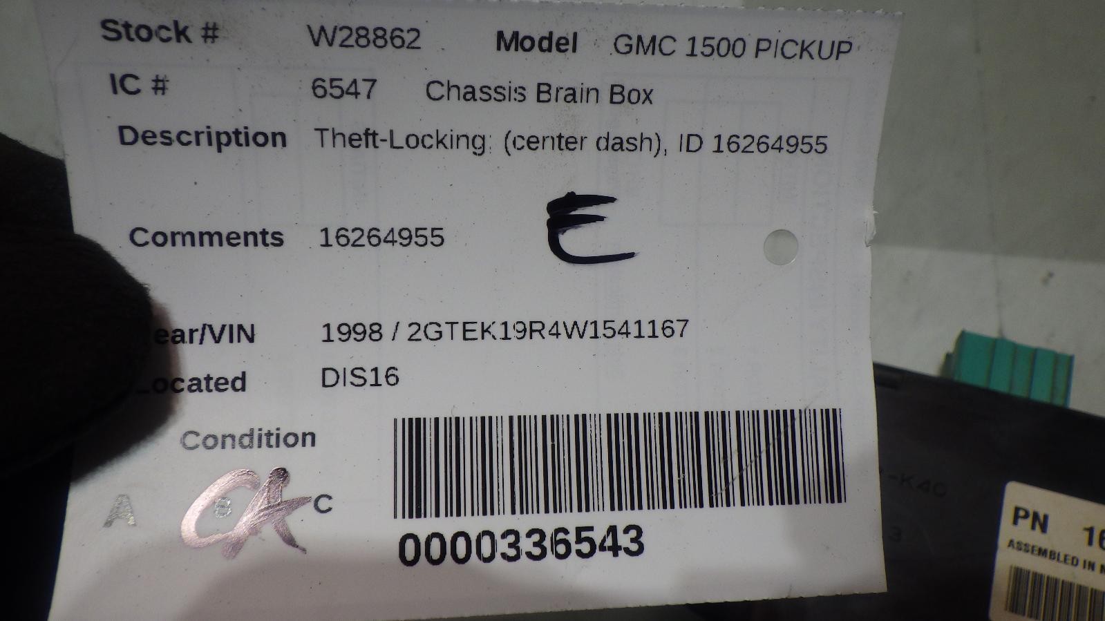 98 GMC 1500 PICKUP Theft-Locking MODULE 16264955