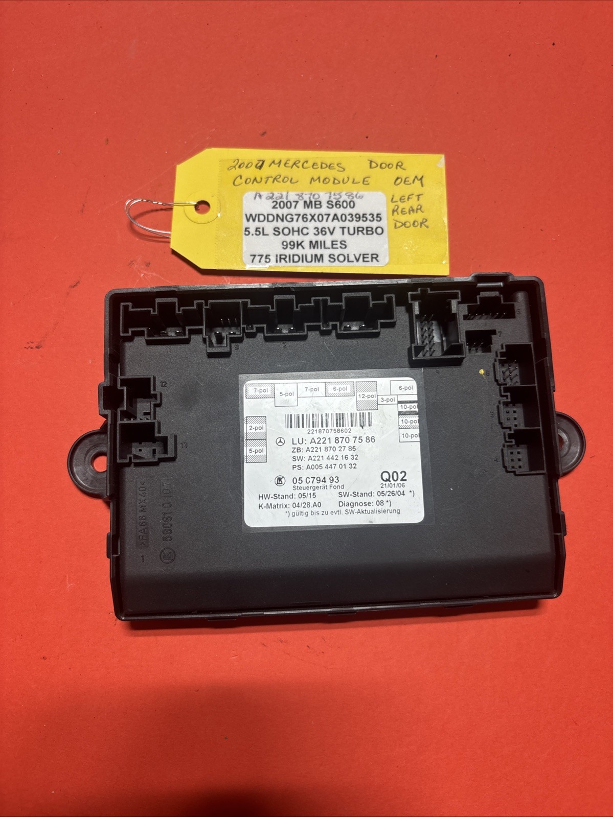 07-13 Mercedes W221 S550 S600 Rear Right / Left Side Door Control Module OEM D36