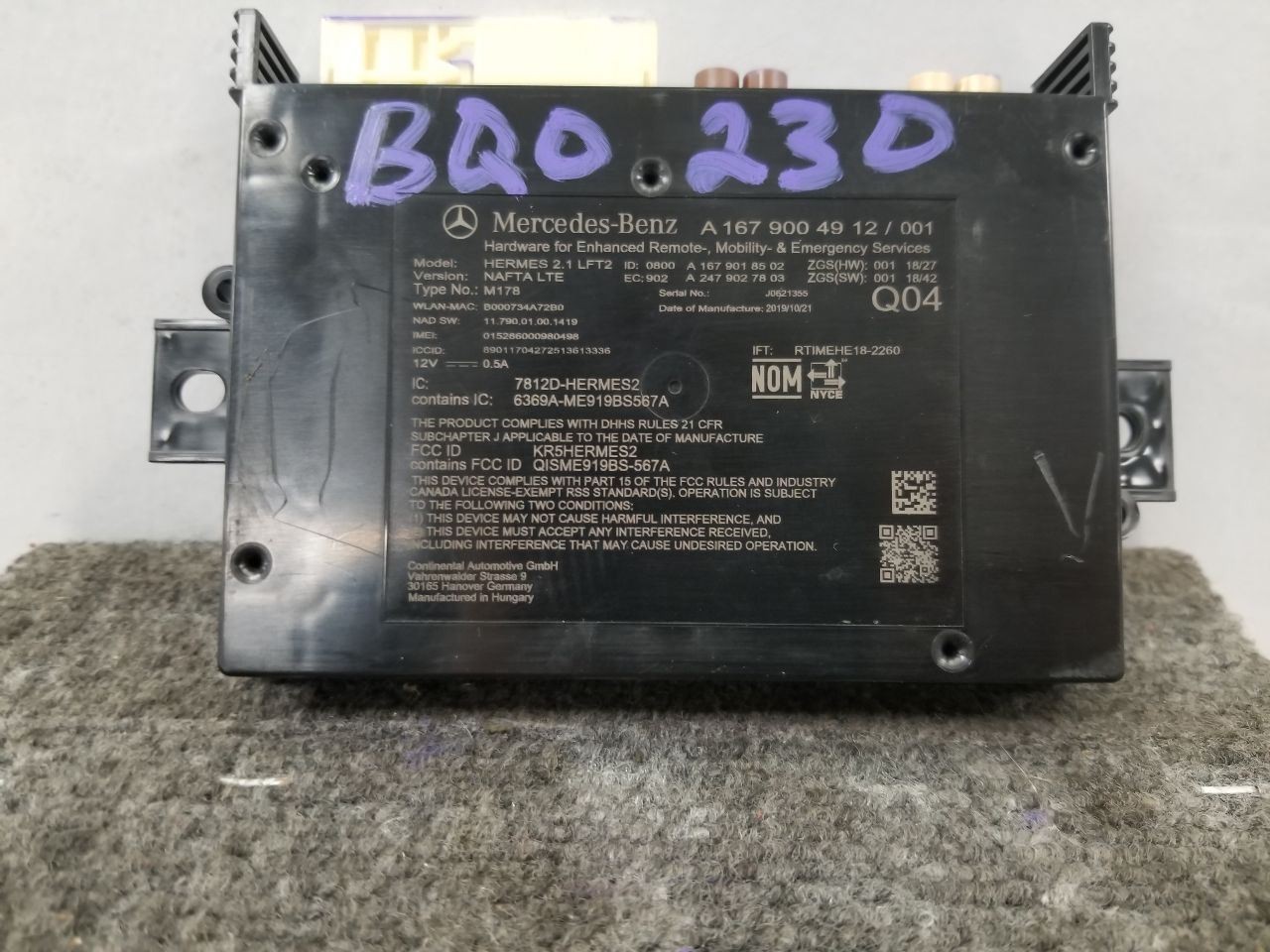 20 MERCEDES-BENZ GLC300 COMMUNICATION CONTROL MODULE 1679004912
