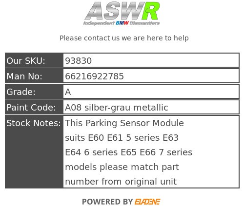 BMW Parking Sensor Module E60 E61 E63 E64 E65 E66 5 6 7 SERIES 66216922785