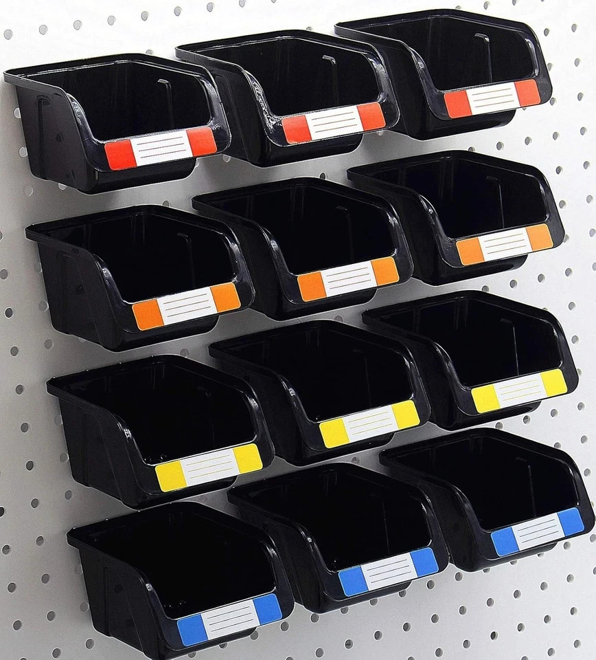 12 Pack Pegboard Storage Bins Organizer Tool Parts Containers Black Plastic