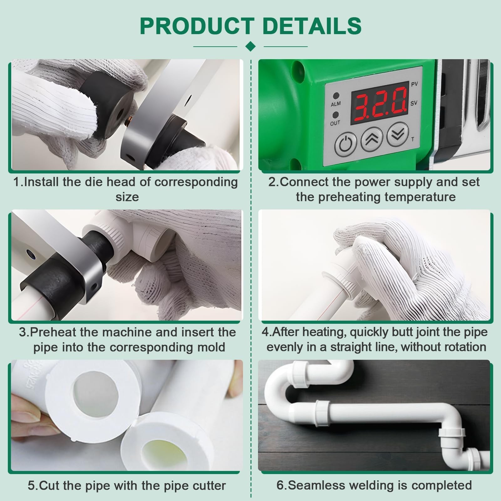 Plastic Pipe Welding Tool 110V – Water Pipe Welder with 0.79/0.98/1.26” Dies, D