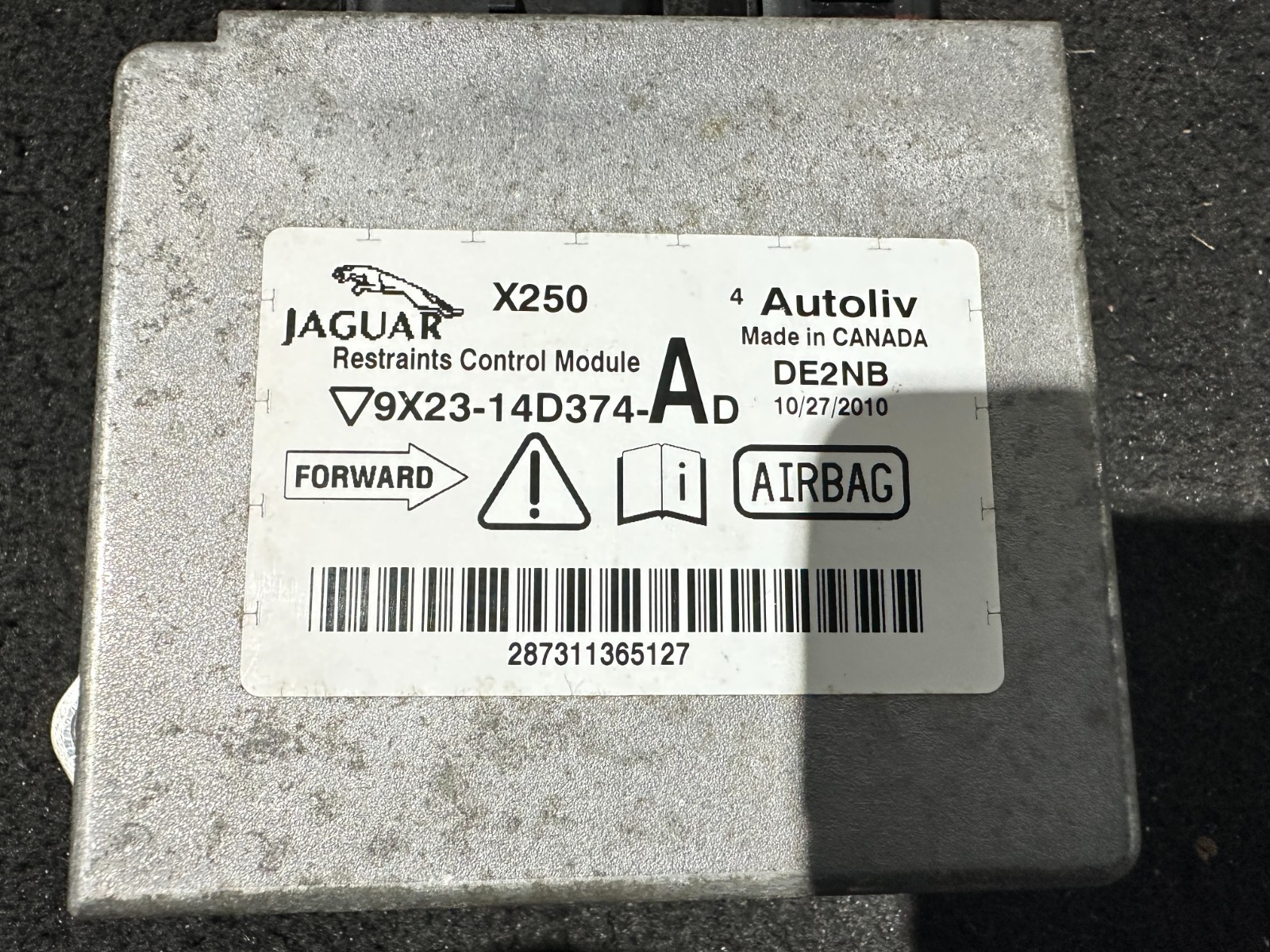 JAGUAR XF 2011 RESTRAINTS CONTROL MODULE 9X23-14D374-AC
