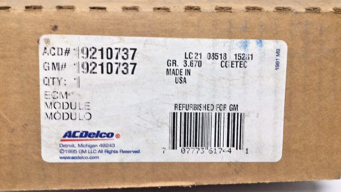 ACDelco 19210737 Reman Engine Control Module ECM Refurbished GM 19210737