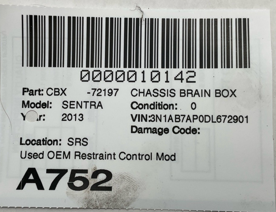 2013-2014 NISSAN SENTRA SRS Restraint Control Module 130k Miles OEM 988203RD0B