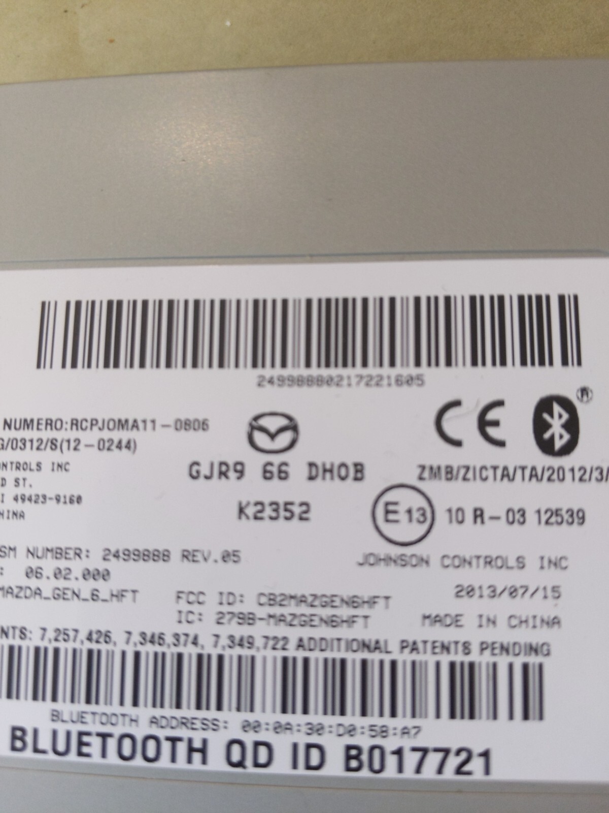 2013 2014 2015 2016 MAZDA 6 COMMUNICATION CONTROL MODULE GJR966DH0B OEM 13 14 15