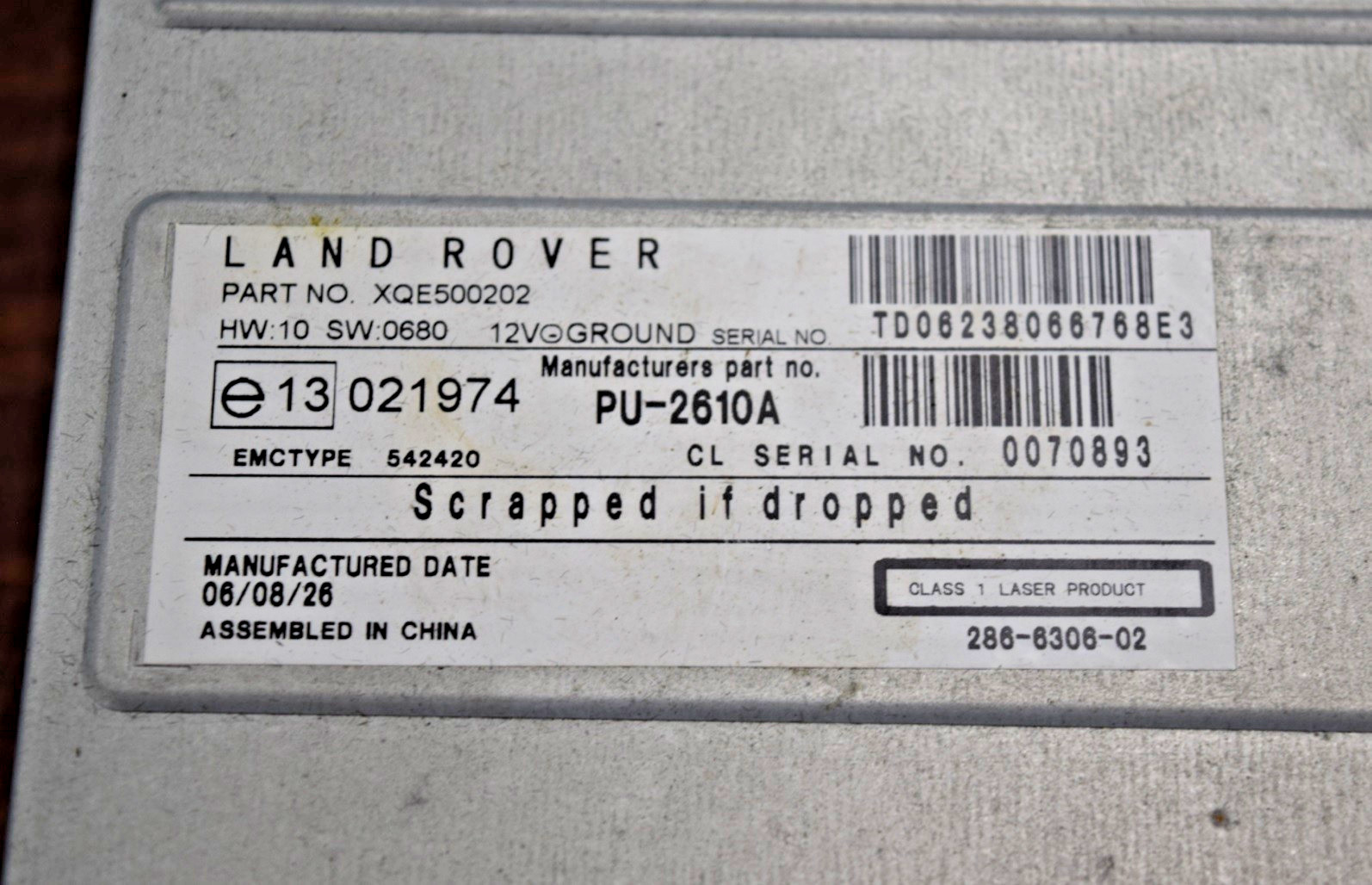 2005-2012 Land Rover Range Rover Cd Changer XQE500202