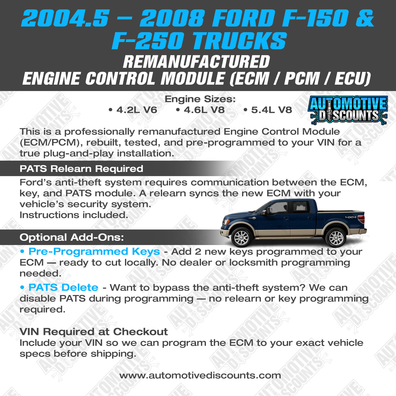 2007-2008 Ford F150 5.4L ECU ECM PCM Engine Computer Module P/N 7L3A-12A650-GAF