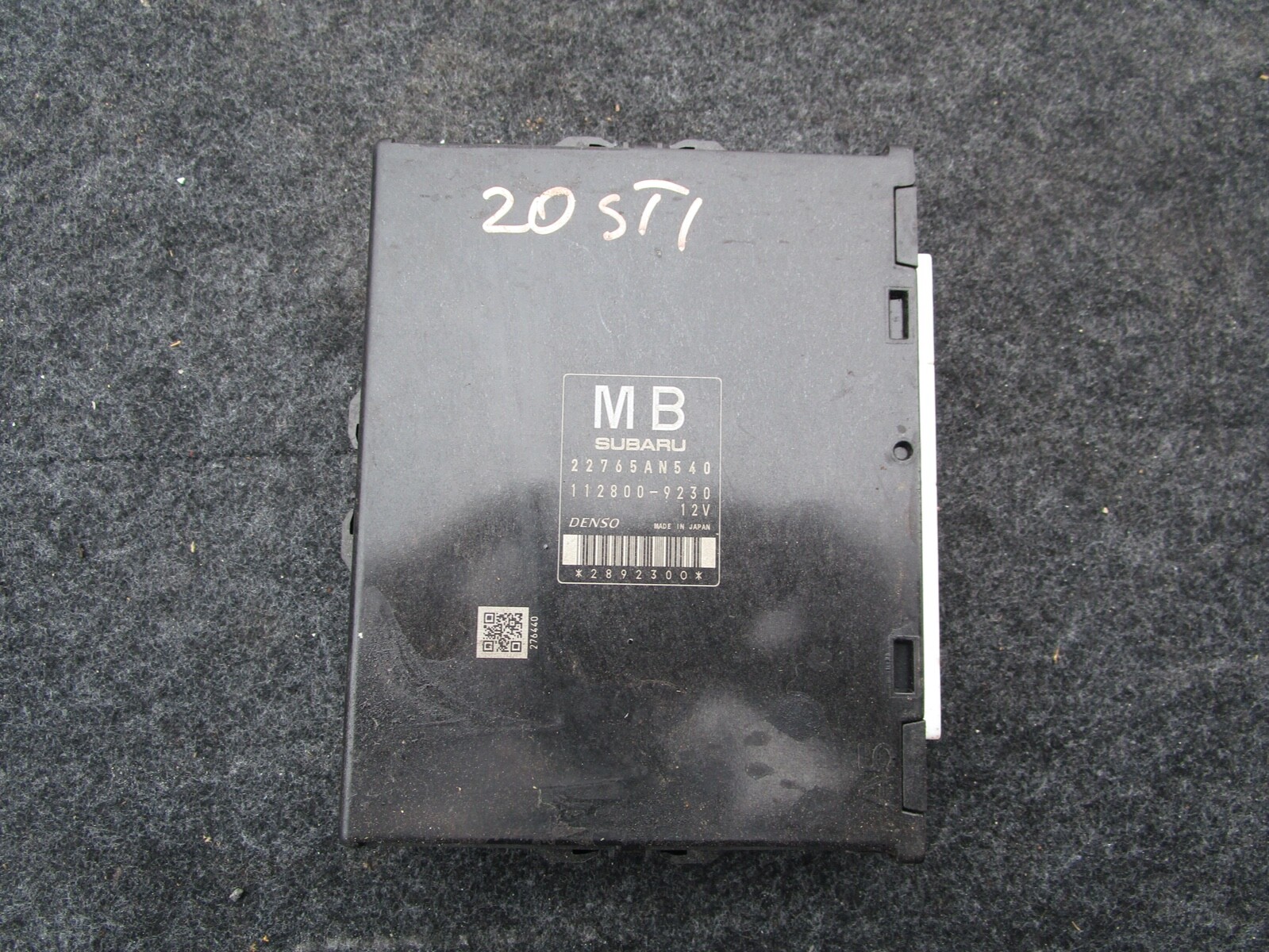 2020 SUBARU WRX STI 2.5L MANUAL ENGINE CONTROL MODULE ECM 22765AN540